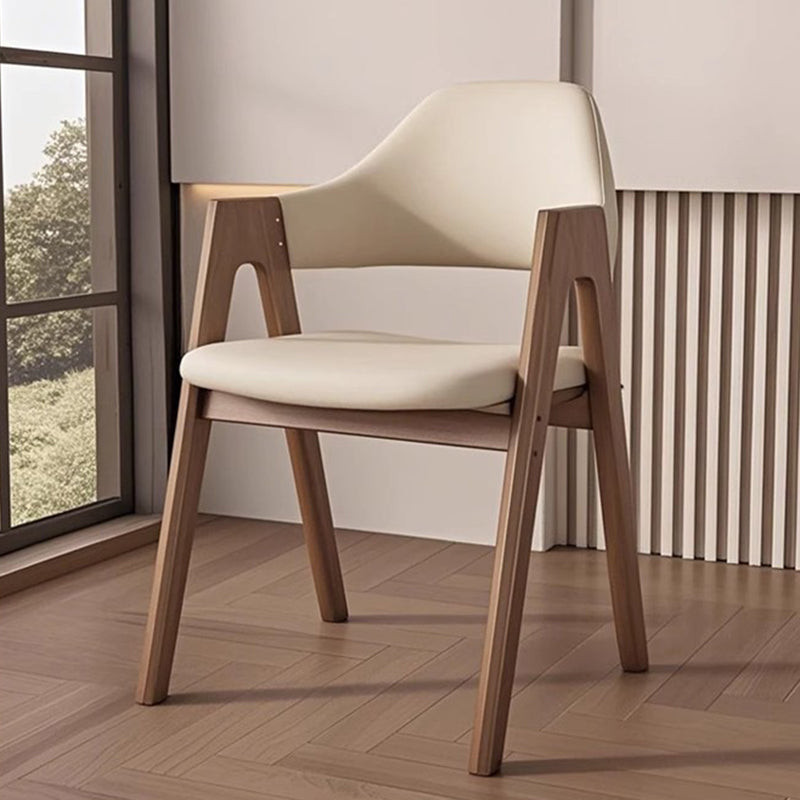 Contemporary Scandinavian V-Shape Rubberwood Microfiber Leather Sponge Dining Chair Backrest Armrest For Dining Room