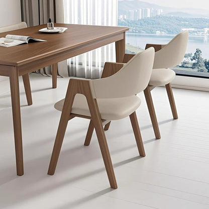 Contemporary Scandinavian V-Shape Rubberwood Microfiber Leather Sponge Dining Chair Backrest Armrest For Dining Room