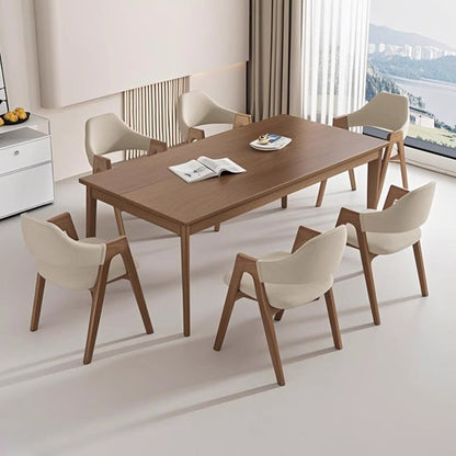 Contemporary Scandinavian V-Shape Rubberwood Microfiber Leather Sponge Dining Chair Backrest Armrest For Dining Room