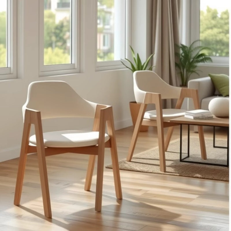 Contemporary Scandinavian V-Shape Rubberwood Microfiber Leather Sponge Dining Chair Backrest Armrest For Dining Room