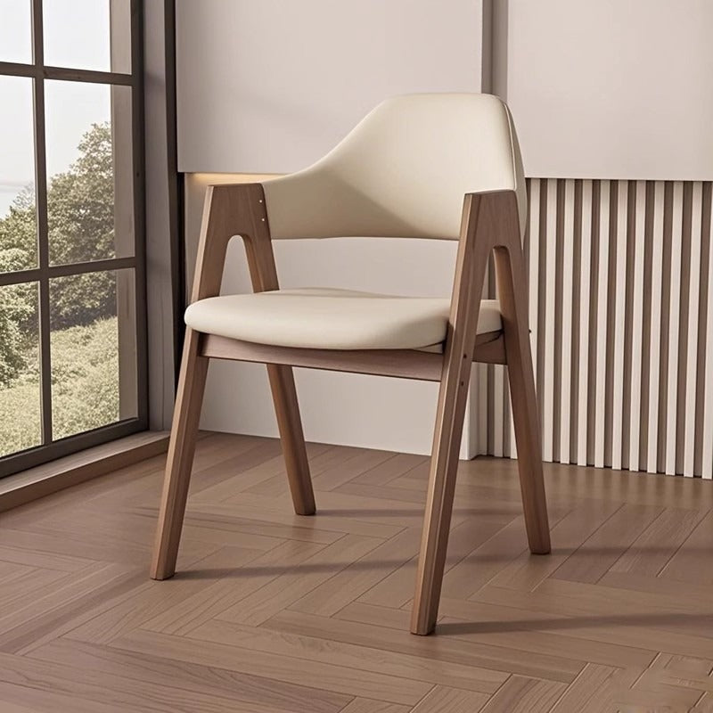 Contemporary Scandinavian V-Shape Rubberwood Microfiber Leather Sponge Dining Chair Backrest Armrest For Dining Room