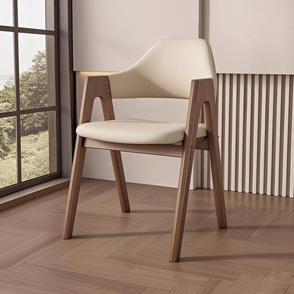 Contemporary Scandinavian V-Shape Rubberwood Microfiber Leather Sponge Dining Chair Backrest Armrest For Dining Room