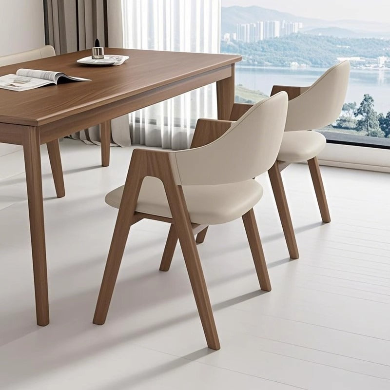 Contemporary Scandinavian V-Shape Rubberwood Microfiber Leather Sponge Dining Chair Backrest Armrest For Dining Room
