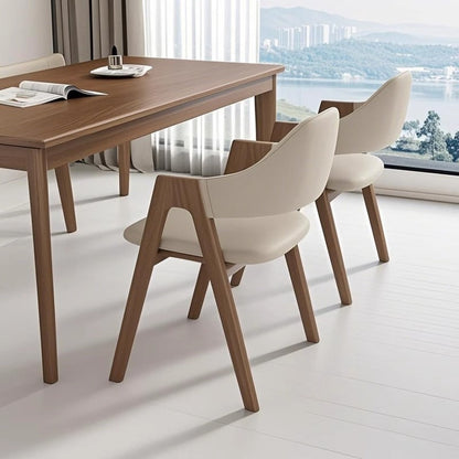 Contemporary Scandinavian V-Shape Rubberwood Microfiber Leather Sponge Dining Chair Backrest Armrest For Dining Room