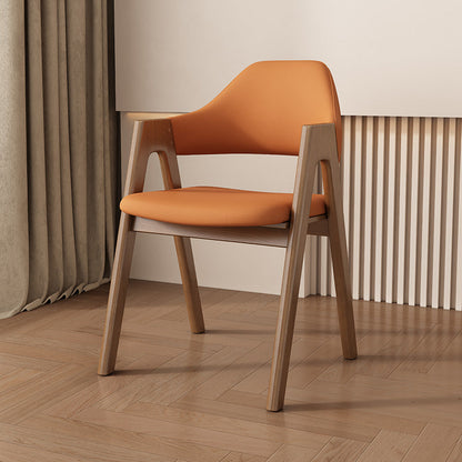 Contemporary Scandinavian V-Shape Rubberwood Microfiber Leather Sponge Dining Chair Backrest Armrest For Dining Room