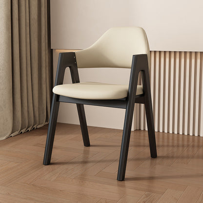 Contemporary Scandinavian V-Shape Rubberwood Microfiber Leather Sponge Dining Chair Backrest Armrest For Dining Room
