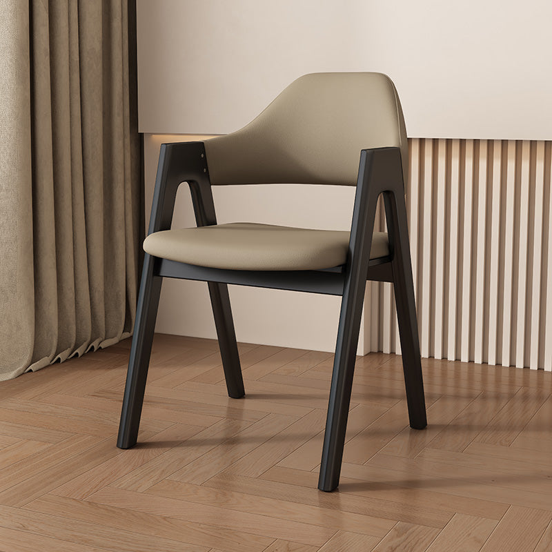 Contemporary Scandinavian V-Shape Rubberwood Microfiber Leather Sponge Dining Chair Backrest Armrest For Dining Room