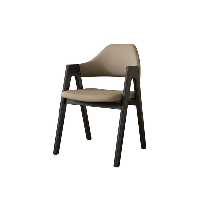 Contemporary Scandinavian V-Shape Rubberwood Microfiber Leather Sponge Dining Chair Backrest Armrest For Dining Room