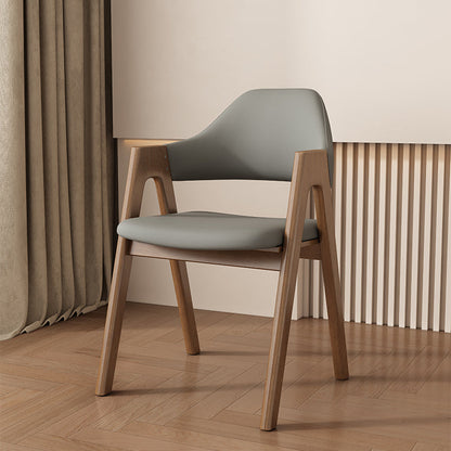 Contemporary Scandinavian V-Shape Rubberwood Microfiber Leather Sponge Dining Chair Backrest Armrest For Dining Room