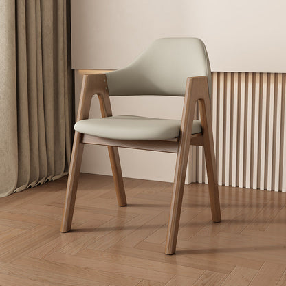 Contemporary Scandinavian V-Shape Rubberwood Microfiber Leather Sponge Dining Chair Backrest Armrest For Dining Room