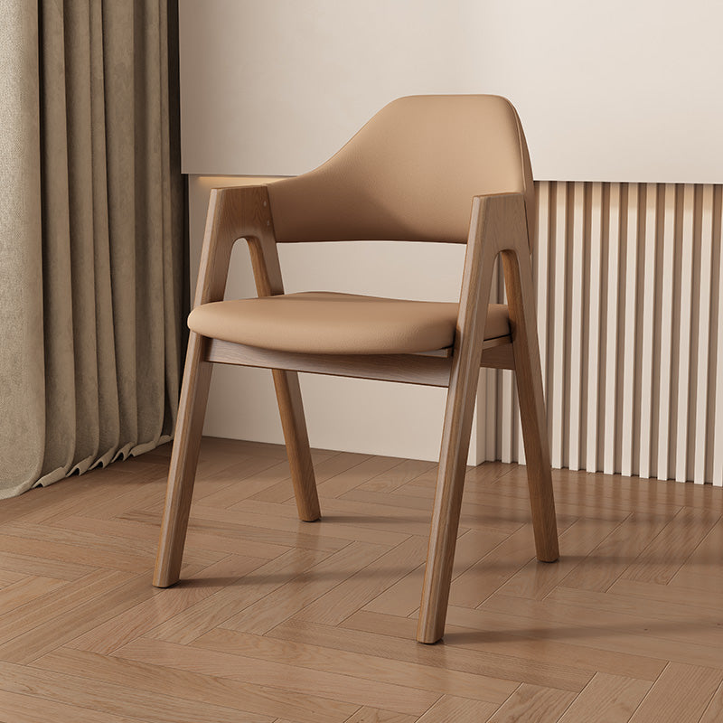 Contemporary Scandinavian V-Shape Rubberwood Microfiber Leather Sponge Dining Chair Backrest Armrest For Dining Room