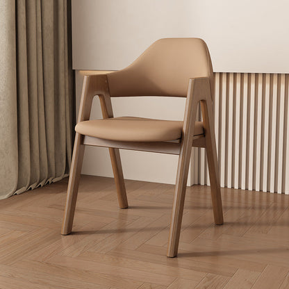 Contemporary Scandinavian V-Shape Rubberwood Microfiber Leather Sponge Dining Chair Backrest Armrest For Dining Room