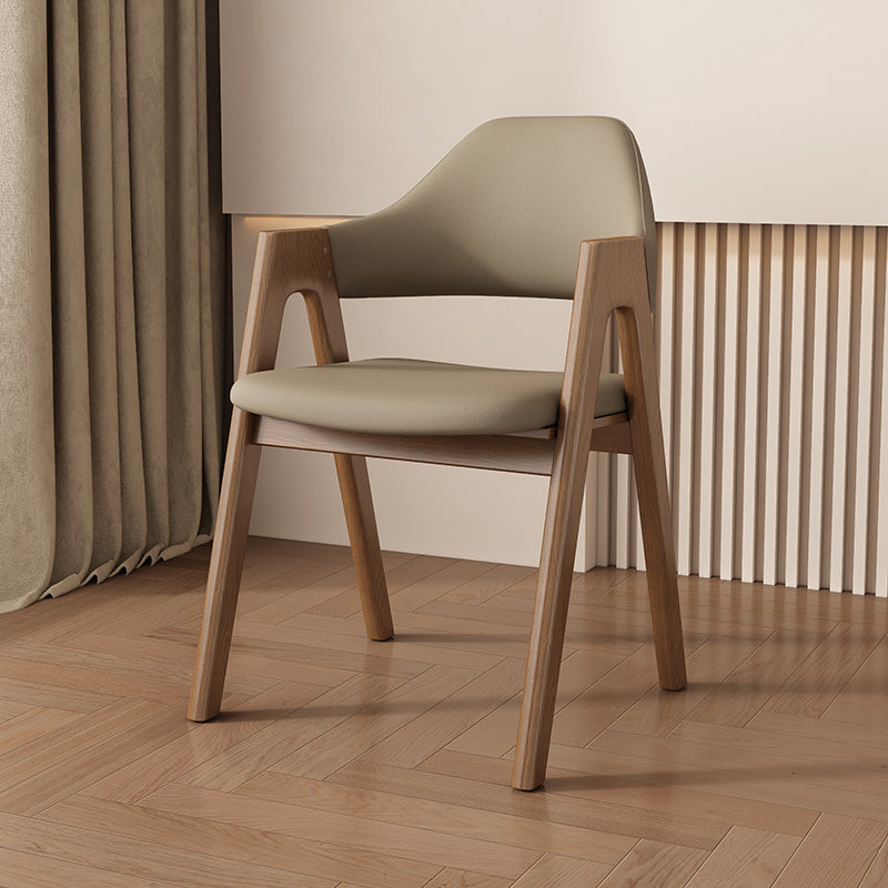 Contemporary Scandinavian V-Shape Rubberwood Microfiber Leather Sponge Dining Chair Backrest Armrest For Dining Room