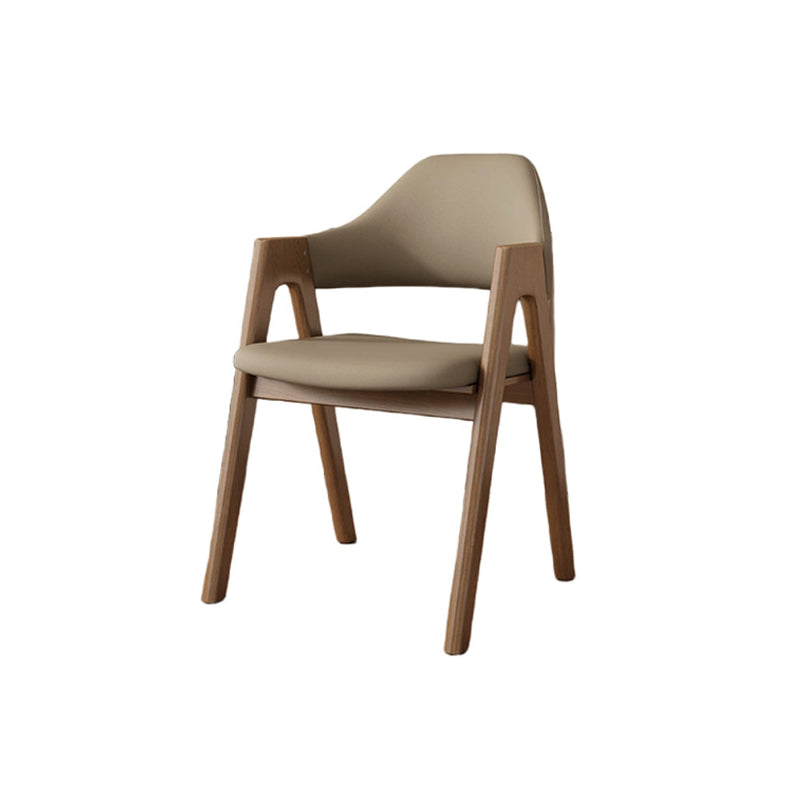 Contemporary Scandinavian V-Shape Rubberwood Microfiber Leather Sponge Dining Chair Backrest Armrest For Dining Room