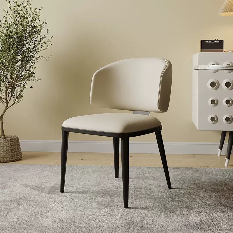Contemporary Luxury Arc Carbon Steel Faux Leather Sponge Dining Chair Backrest Armless For Dining Room