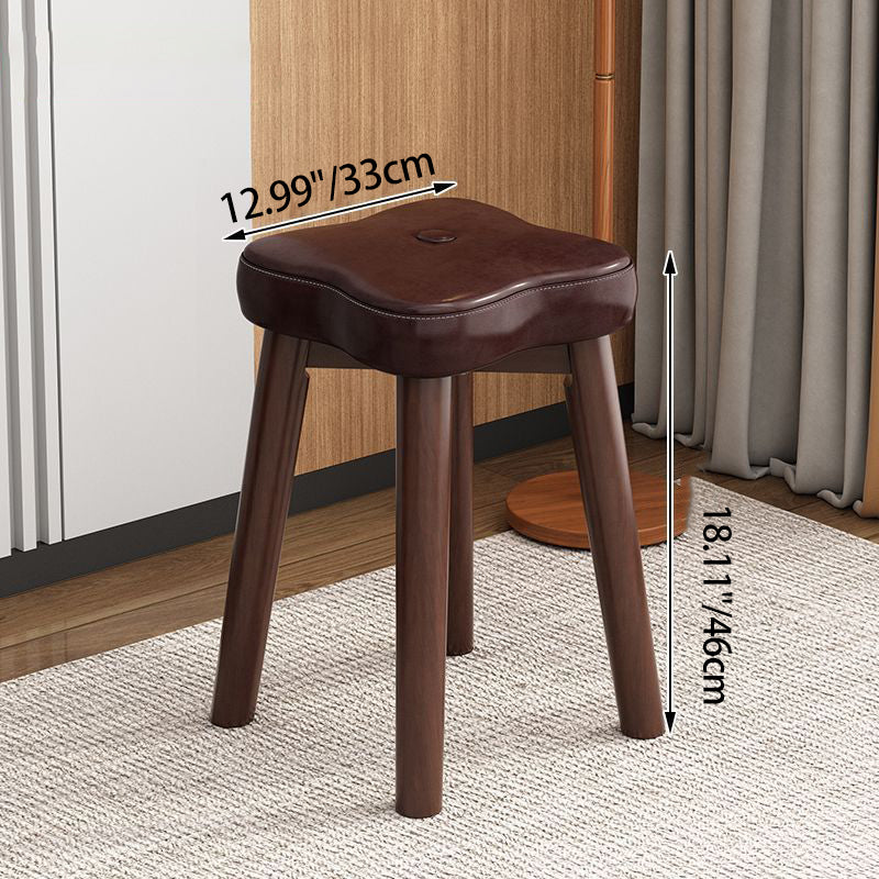 Traditional Vintage Flower Solid Wood Faux Oil Wax Leather Sponge Stackable Low Stool Backless Armless For Living Room