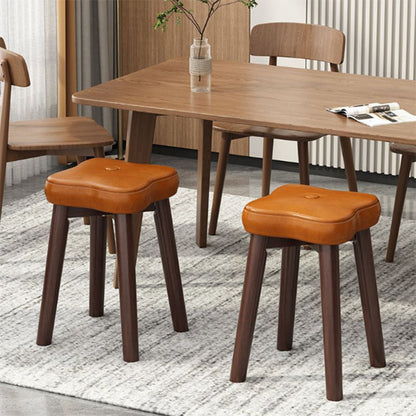 Traditional Vintage Flower Solid Wood Faux Oil Wax Leather Sponge Stackable Low Stool Backless Armless For Living Room