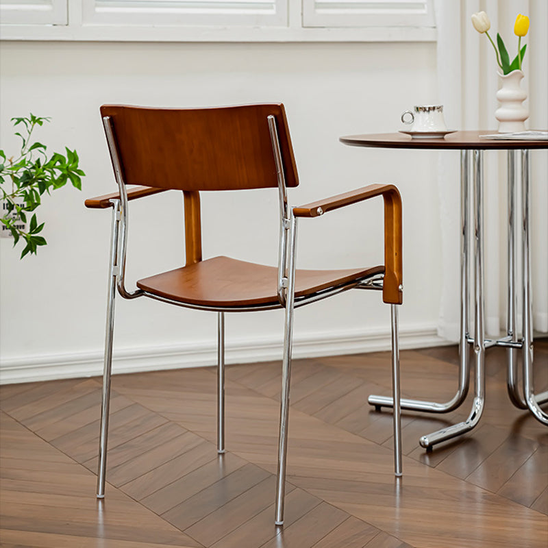 Traditional Vintage Rectangular Iron Solid Wood Multi-Layer Board Stackable Dining Chair Backrest Armrest For Dining Room
