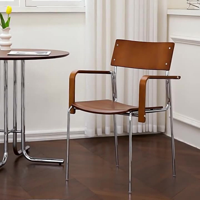 Traditional Vintage Rectangular Iron Solid Wood Multi-Layer Board Stackable Dining Chair Backrest Armrest For Dining Room