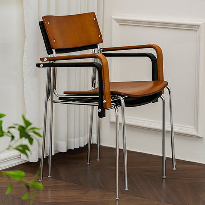Traditional Vintage Rectangular Iron Solid Wood Multi-Layer Board Stackable Dining Chair Backrest Armrest For Dining Room