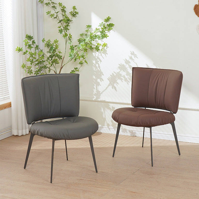 Contemporary Scandinavian Round Rectangular Plywood Carbon Steel Microfiber Leather Sponge Dining Chair Backrest Armless For Dining Room
