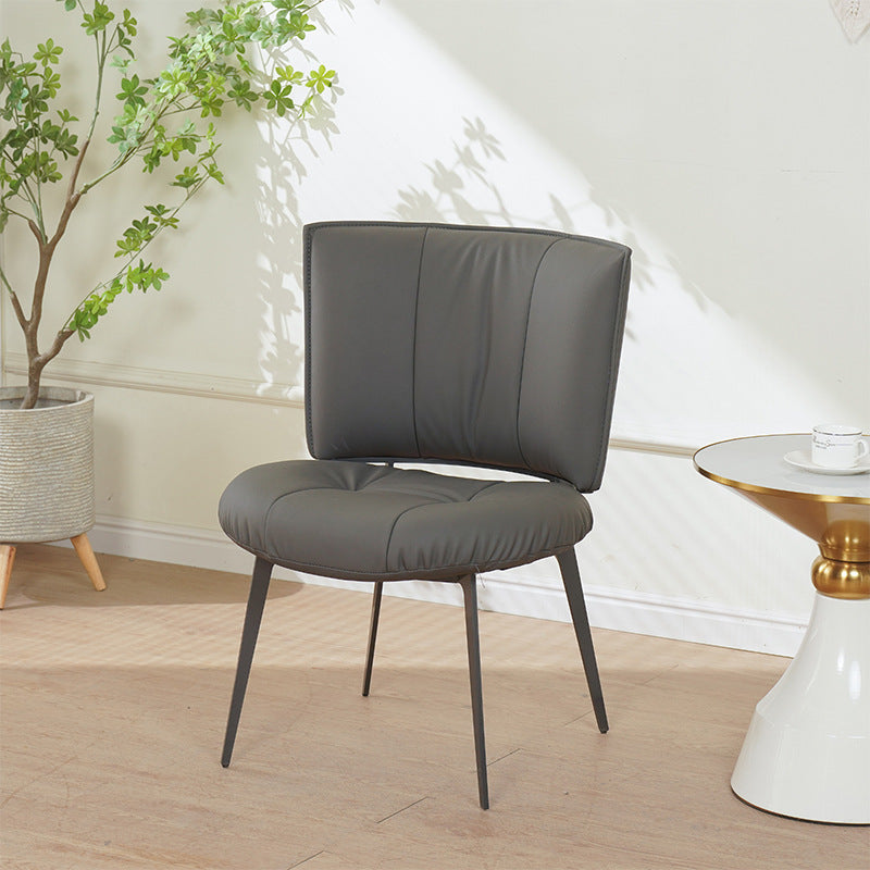 Contemporary Scandinavian Round Rectangular Plywood Carbon Steel Microfiber Leather Sponge Dining Chair Backrest Armless For Dining Room
