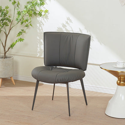 Contemporary Scandinavian Round Rectangular Plywood Carbon Steel Microfiber Leather Sponge Dining Chair Backrest Armless For Dining Room