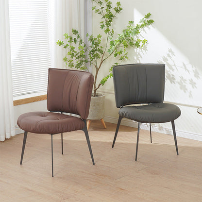 Contemporary Scandinavian Round Rectangular Plywood Carbon Steel Microfiber Leather Sponge Dining Chair Backrest Armless For Dining Room