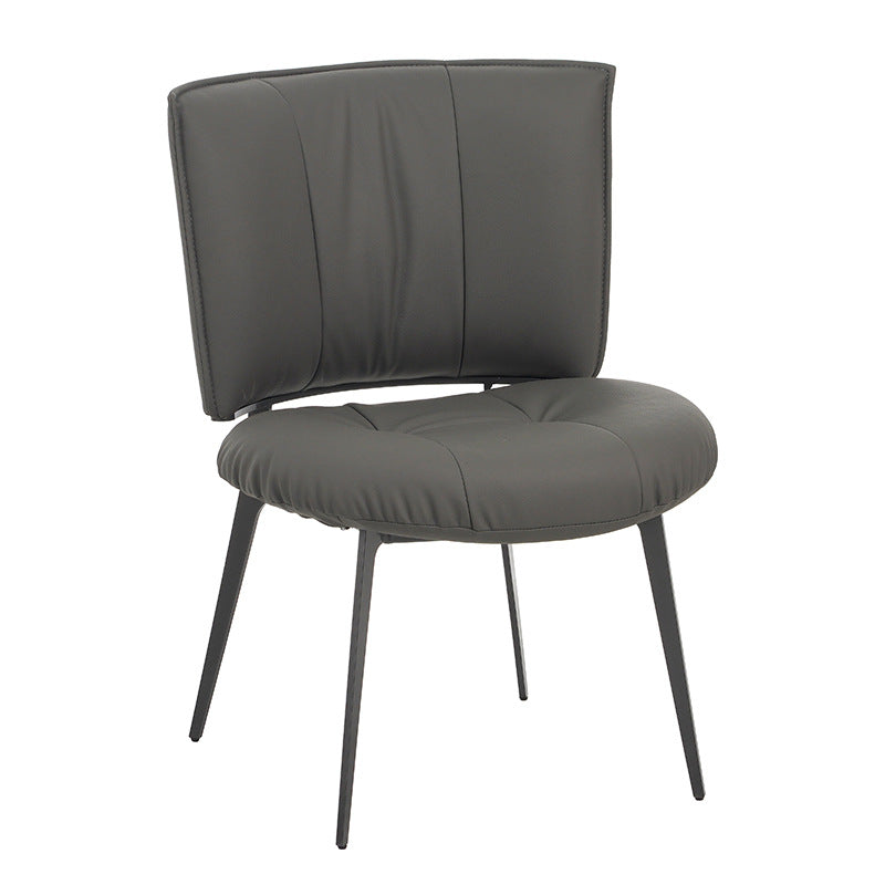 Contemporary Scandinavian Round Rectangular Plywood Carbon Steel Microfiber Leather Sponge Dining Chair Backrest Armless For Dining Room