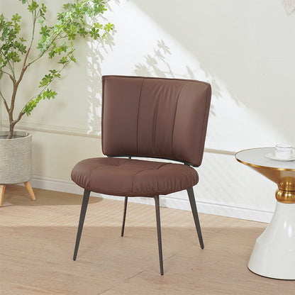 Contemporary Scandinavian Round Rectangular Plywood Carbon Steel Microfiber Leather Sponge Dining Chair Backrest Armless For Dining Room