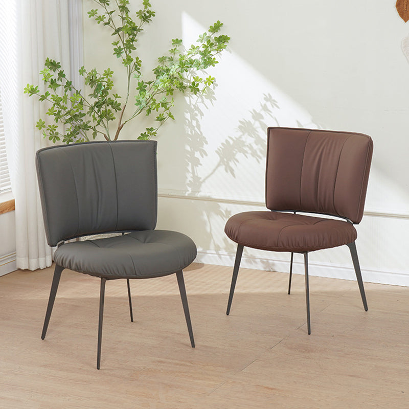 Contemporary Scandinavian Round Rectangular Plywood Carbon Steel Microfiber Leather Sponge Dining Chair Backrest Armless For Dining Room