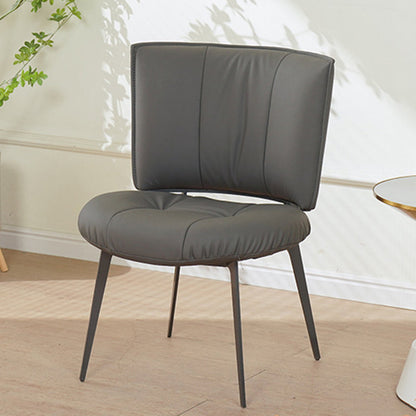 Contemporary Scandinavian Round Rectangular Plywood Carbon Steel Microfiber Leather Sponge Dining Chair Backrest Armless For Dining Room