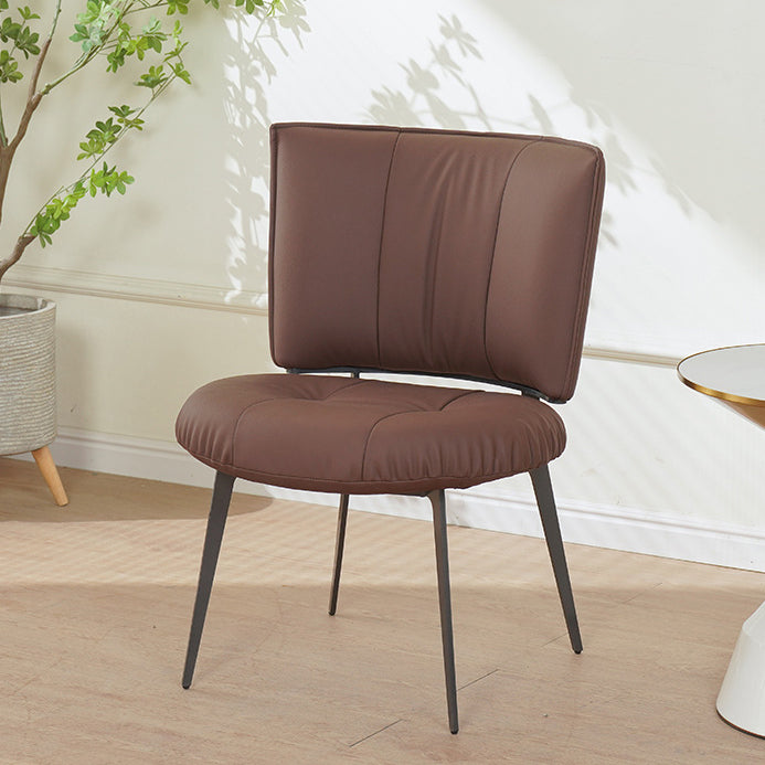Contemporary Scandinavian Round Rectangular Plywood Carbon Steel Microfiber Leather Sponge Dining Chair Backrest Armless For Dining Room