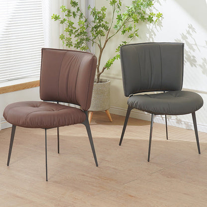 Contemporary Scandinavian Round Rectangular Plywood Carbon Steel Microfiber Leather Sponge Dining Chair Backrest Armless For Dining Room