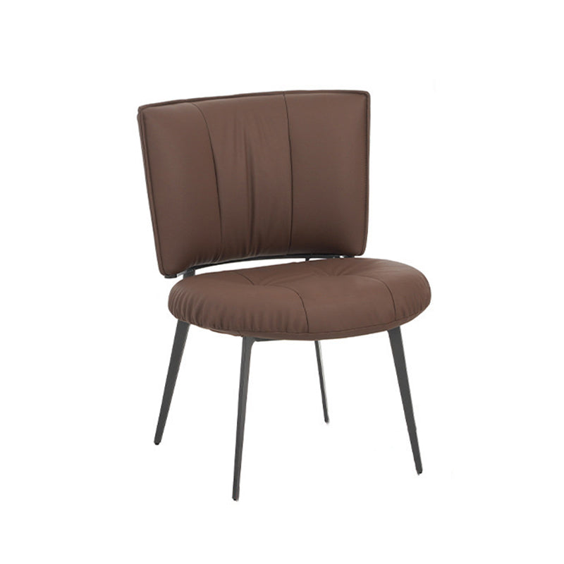 Contemporary Scandinavian Round Rectangular Plywood Carbon Steel Microfiber Leather Sponge Dining Chair Backrest Armless For Dining Room