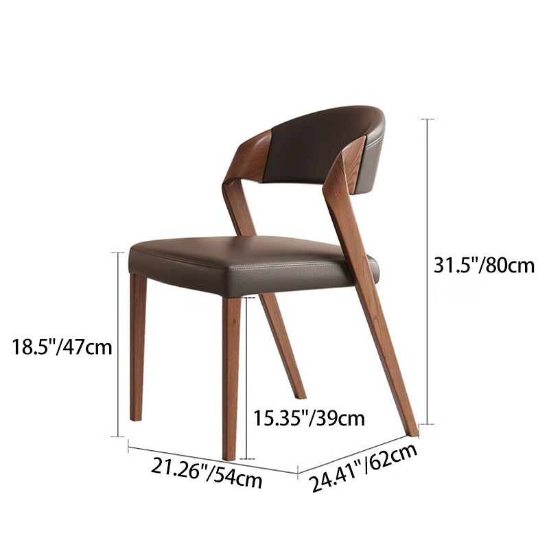 Contemporary Scandinavian Arc Ash Wood PU Leather Sponge Dining Chair Backrest Armless For Dining Room