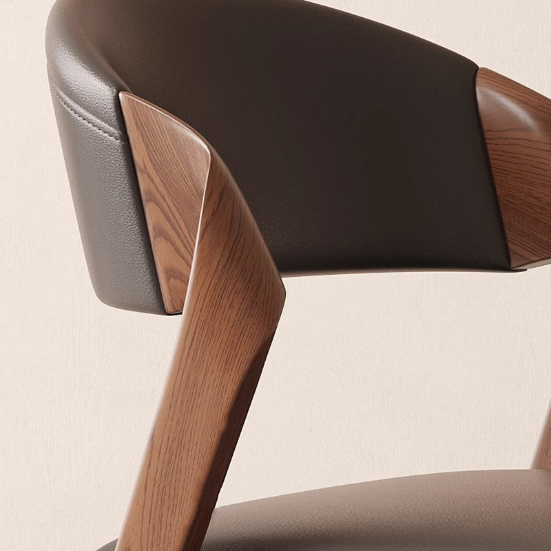 Contemporary Scandinavian Arc Ash Wood PU Leather Sponge Dining Chair Backrest Armless For Dining Room