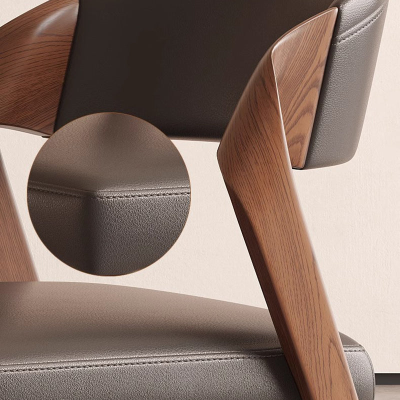 Contemporary Scandinavian Arc Ash Wood PU Leather Sponge Dining Chair Backrest Armless For Dining Room