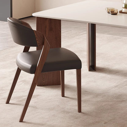 Contemporary Scandinavian Arc Ash Wood PU Leather Sponge Dining Chair Backrest Armless For Dining Room
