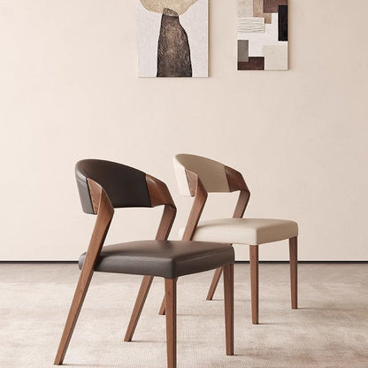 Contemporary Scandinavian Arc Ash Wood PU Leather Sponge Dining Chair Backrest Armless For Dining Room