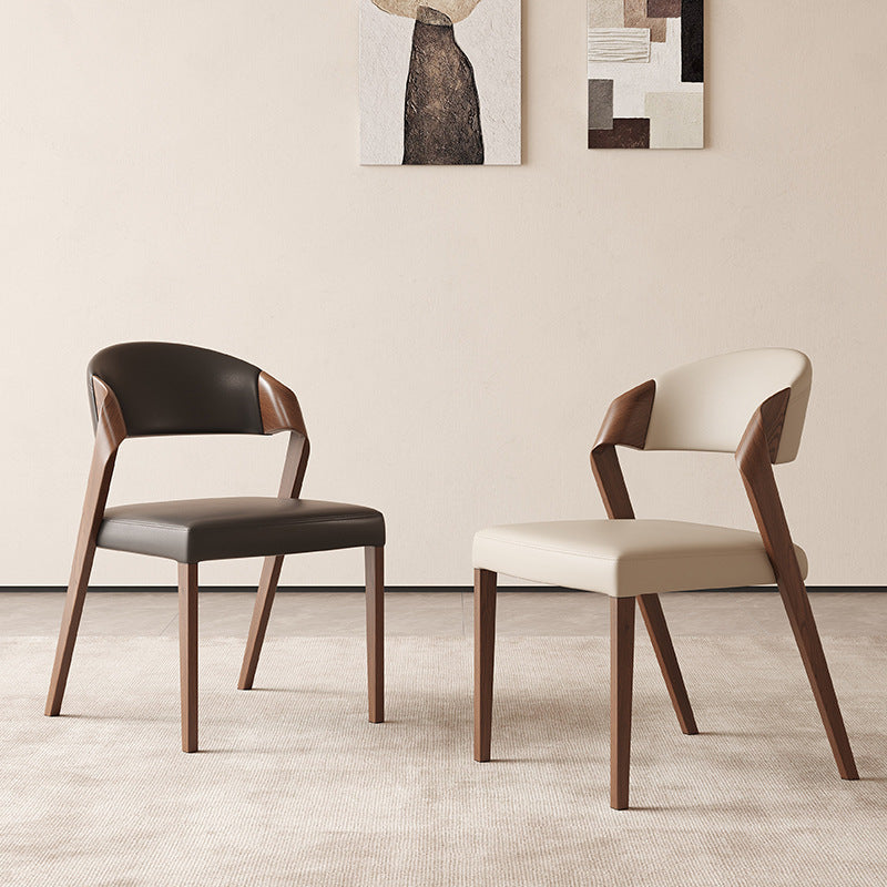 Contemporary Scandinavian Arc Ash Wood PU Leather Sponge Dining Chair Backrest Armless For Dining Room