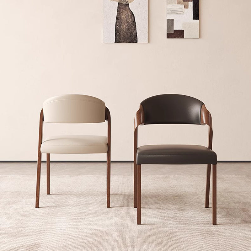 Contemporary Scandinavian Arc Ash Wood PU Leather Sponge Dining Chair Backrest Armless For Dining Room