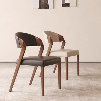 Contemporary Scandinavian Arc Ash Wood PU Leather Sponge Dining Chair Backrest Armless For Dining Room