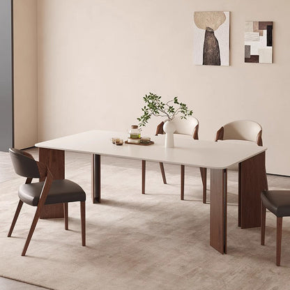 Contemporary Scandinavian Arc Ash Wood PU Leather Sponge Dining Chair Backrest Armless For Dining Room
