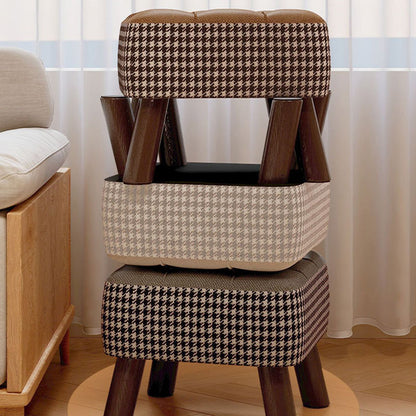 Modern Minimalist Stackable Square Solid Wood Fabric Sponge Low Stool Backless Armless For Hallway