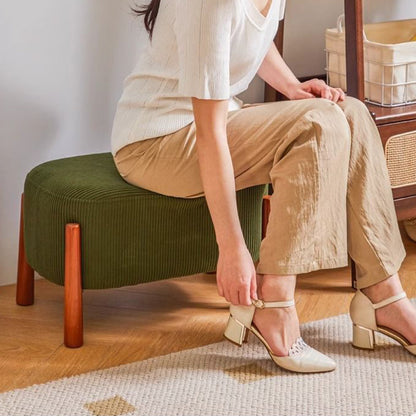 Modern Minimalist Oval Solid Wood Corduroy Teddy Fleece Faux Mink Fur Yarn Sponge Low Stool Backless Armless For Hallway