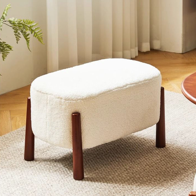Modern Minimalist Oval Solid Wood Corduroy Teddy Fleece Faux Mink Fur Yarn Sponge Low Stool Backless Armless For Hallway