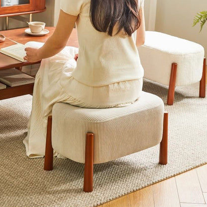 Modern Minimalist Oval Solid Wood Corduroy Teddy Fleece Faux Mink Fur Yarn Sponge Low Stool Backless Armless For Hallway