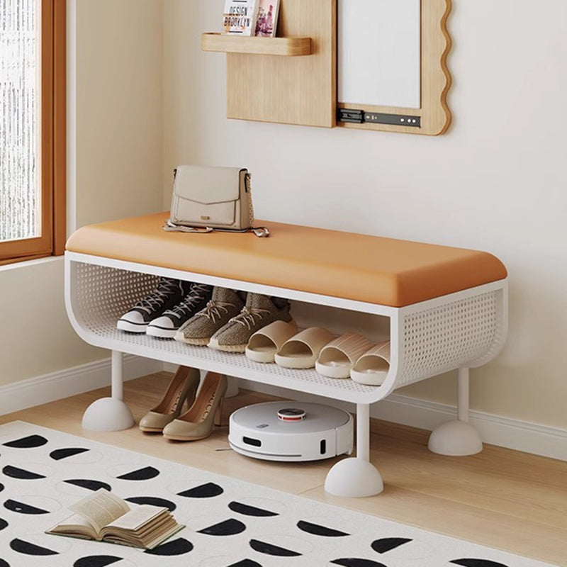 Contemporary Nordic Rectangular Iron PU Leather Sponge Shoe Bench Backless Armless For Entryway