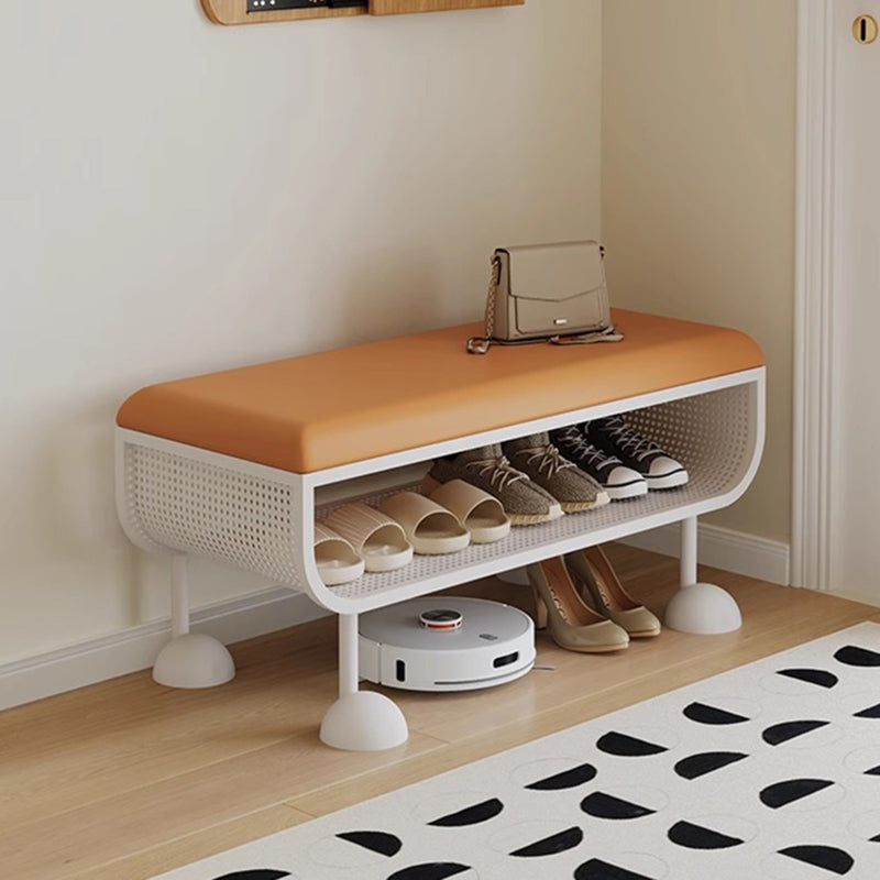 Contemporary Nordic Rectangular Iron PU Leather Sponge Shoe Bench Backless Armless For Entryway